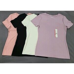 Lot 4 Time and Tru Fitted Ribbed S/S T-shirts Stretch Blush Black White Lilac  S